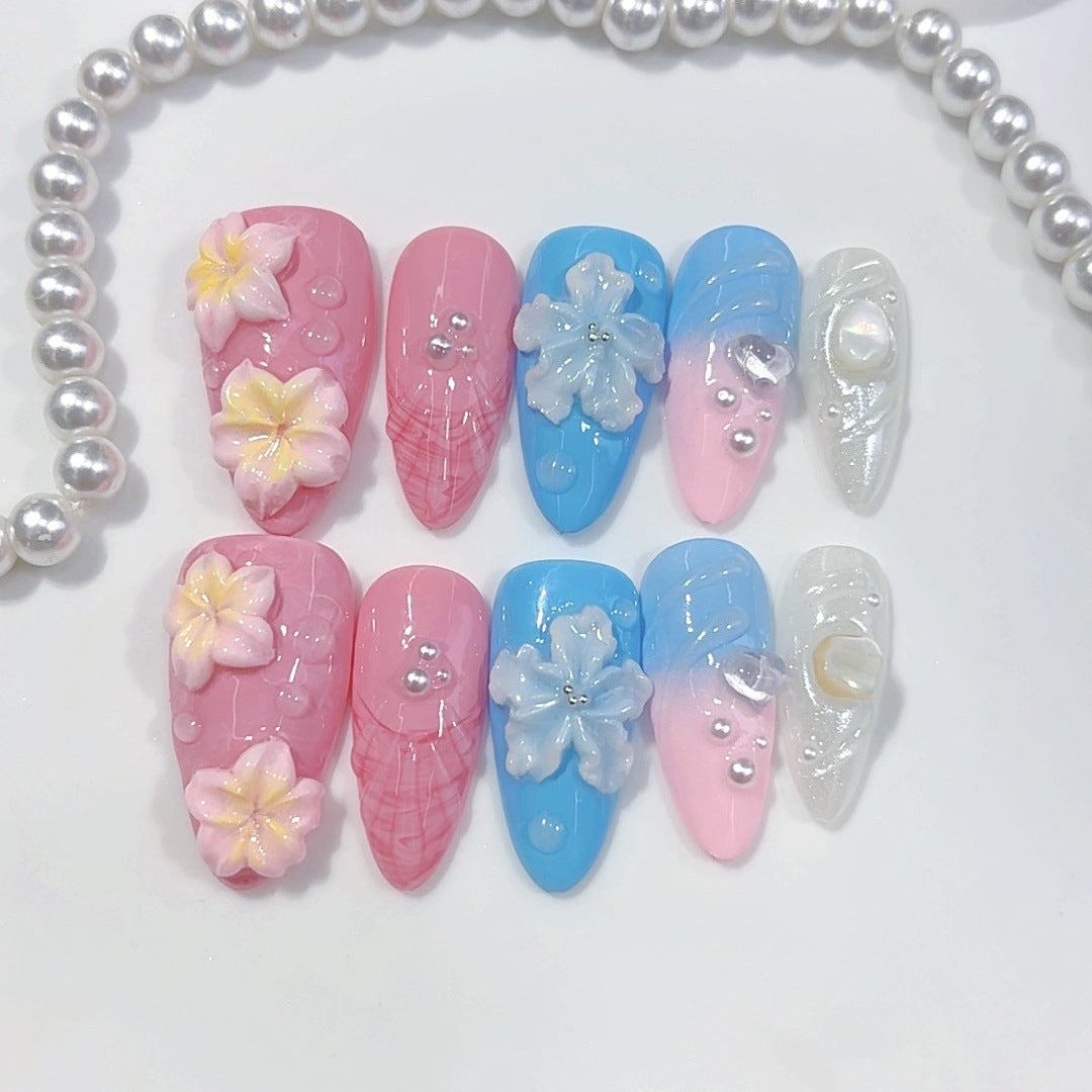 Mermaid Garden: "Seashell & Floral" – Almond Press-On Nails
