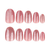 Flashy nude pink cat eye wearable nails casual glitter manicure nail pieces short round nails