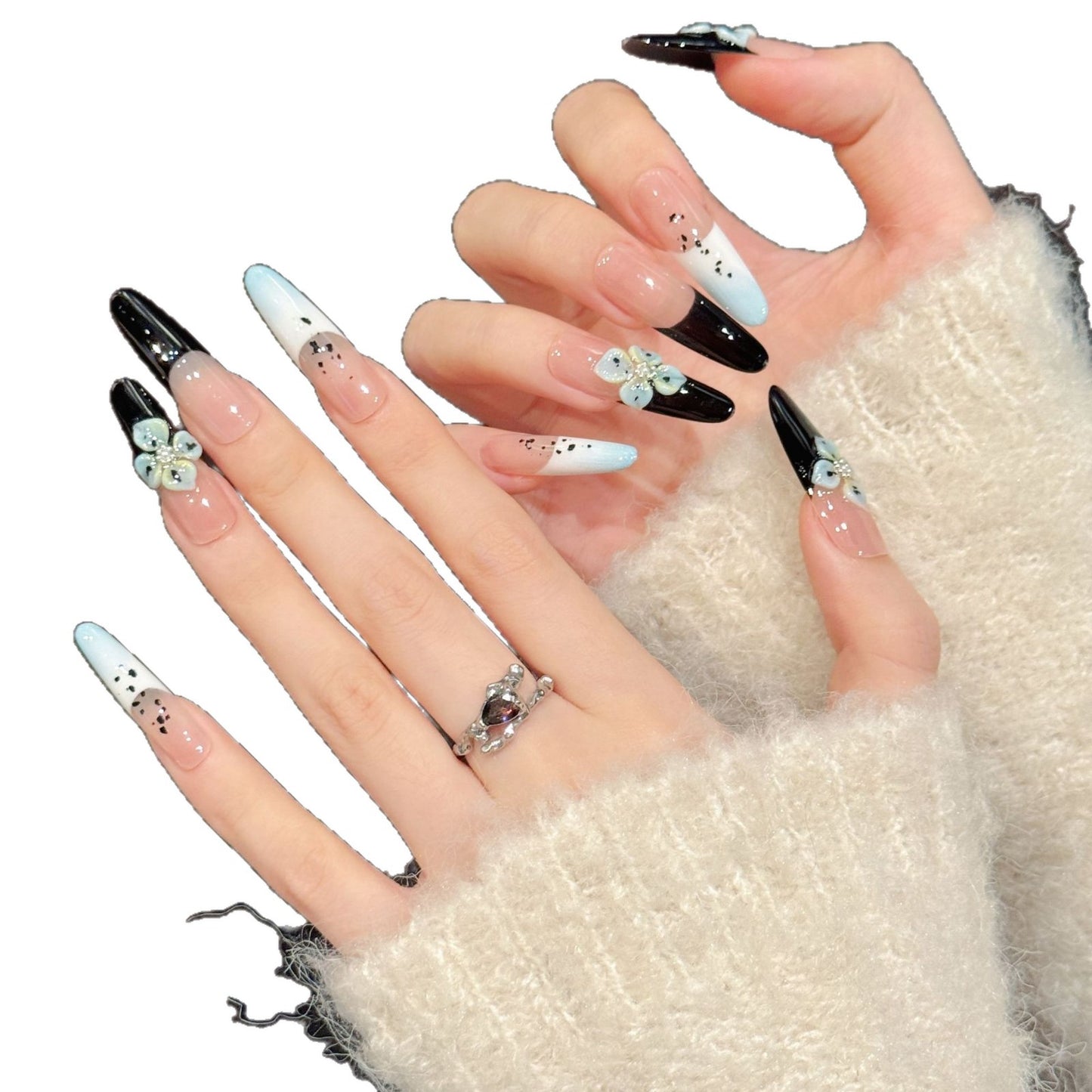 Blue Floral Gradient Chic Press On Nails