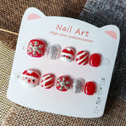 365nails-聖誕歡樂兒童系列：「聖誕老公公的雪花魔法」 – 兒童短款方形穿戴甲