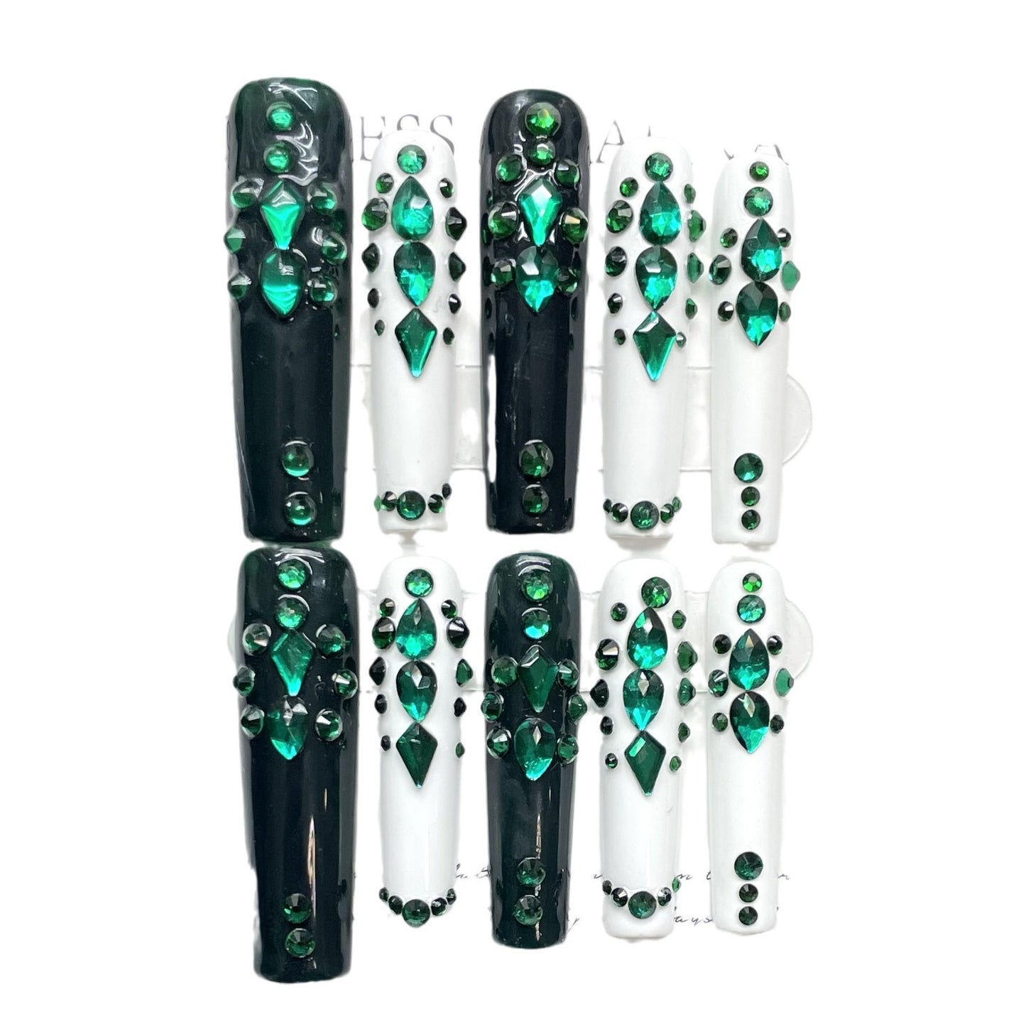 Pure handmade nails emerald long explosive flash diamond heavy industry diamond nail art source factory | 365nails
