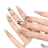Blush Champagne Crown Crystal Long Coffin Press On Nails