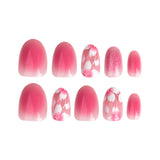 Press-on nails pads, blush, pink glitter, fake nails, white flowers, short styles, press on nails pads ins wind, wearing armor｜365nails