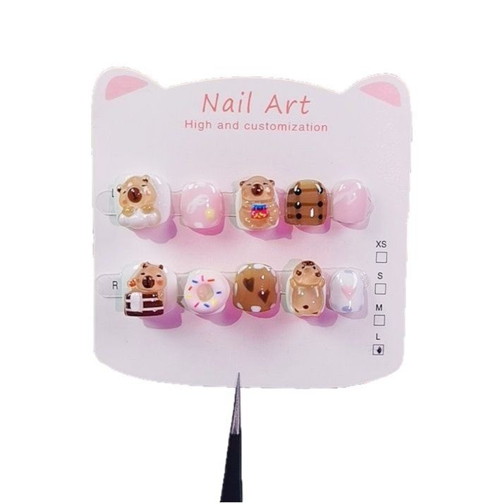 Kapibara Cute Kids Press On Nails with Dessert Charms