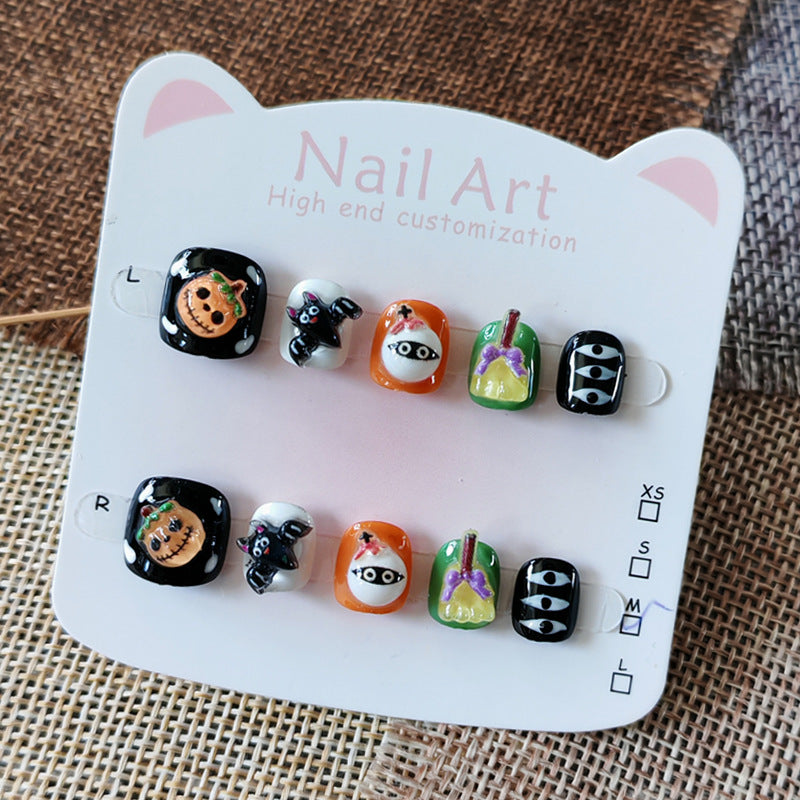 365nails-萬聖節驚奇兒童系列：「萬聖節動物遊行」 – 兒童短款方形穿戴甲