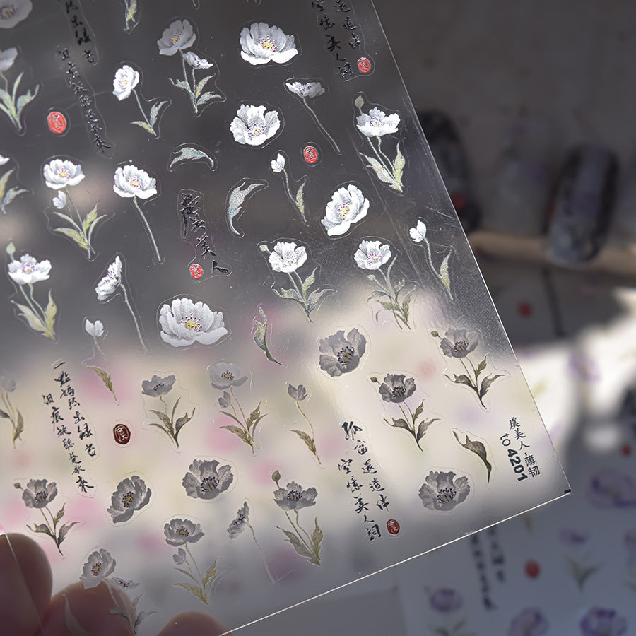 Ink Wash White Peony – Chinese Style Nail Art Set