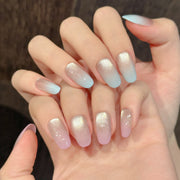 365nails: "Iridescent Aurora" – Hand-Painted Ombré Cat Eye Handmade Press on Nails Short Almond Nails