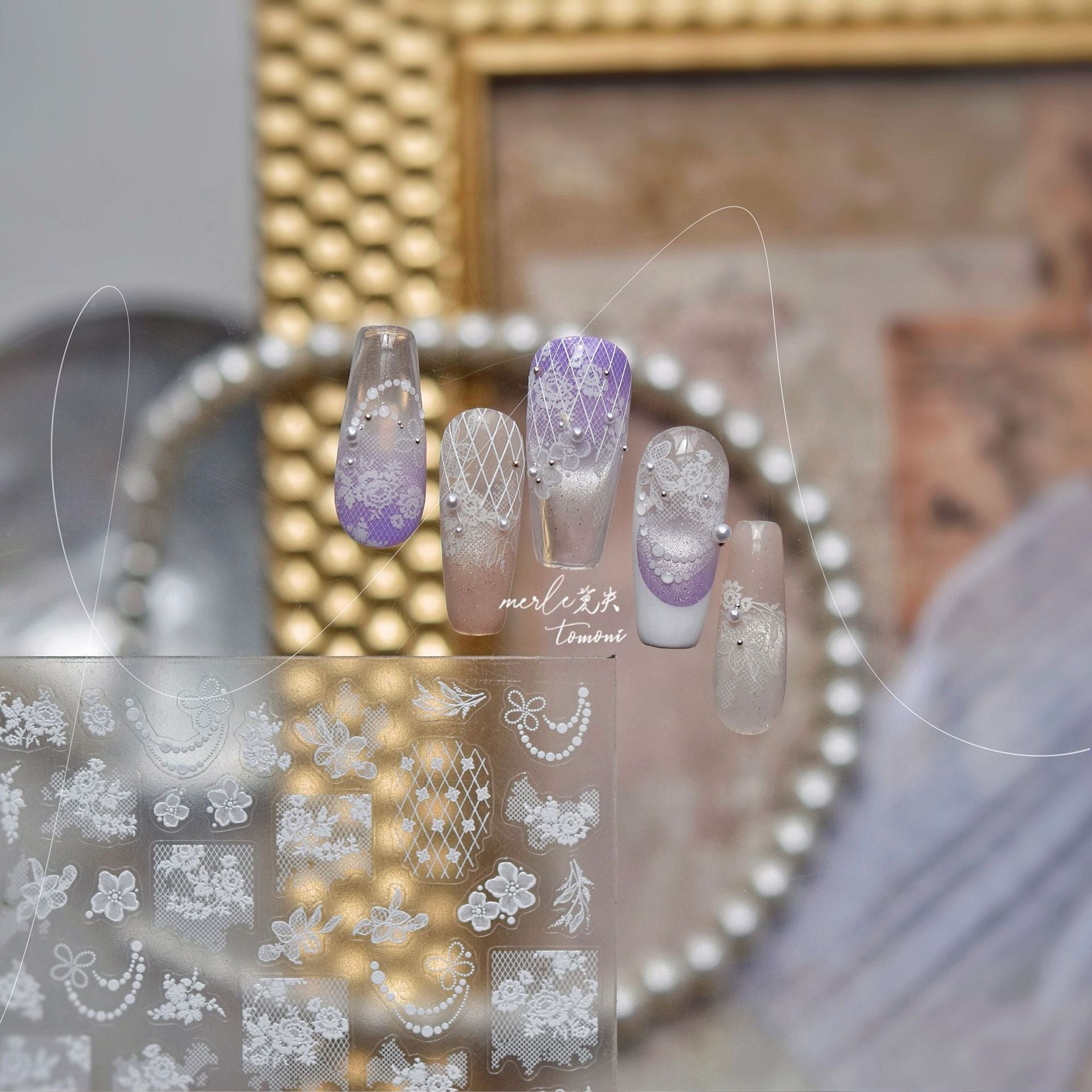 White Lace & Floral: "Bridal Elegance" – 3D Nail Sticker