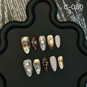 365nails：金色典雅 3D 珍珠與蕾絲 手工製 杏仁形 穿戴甲