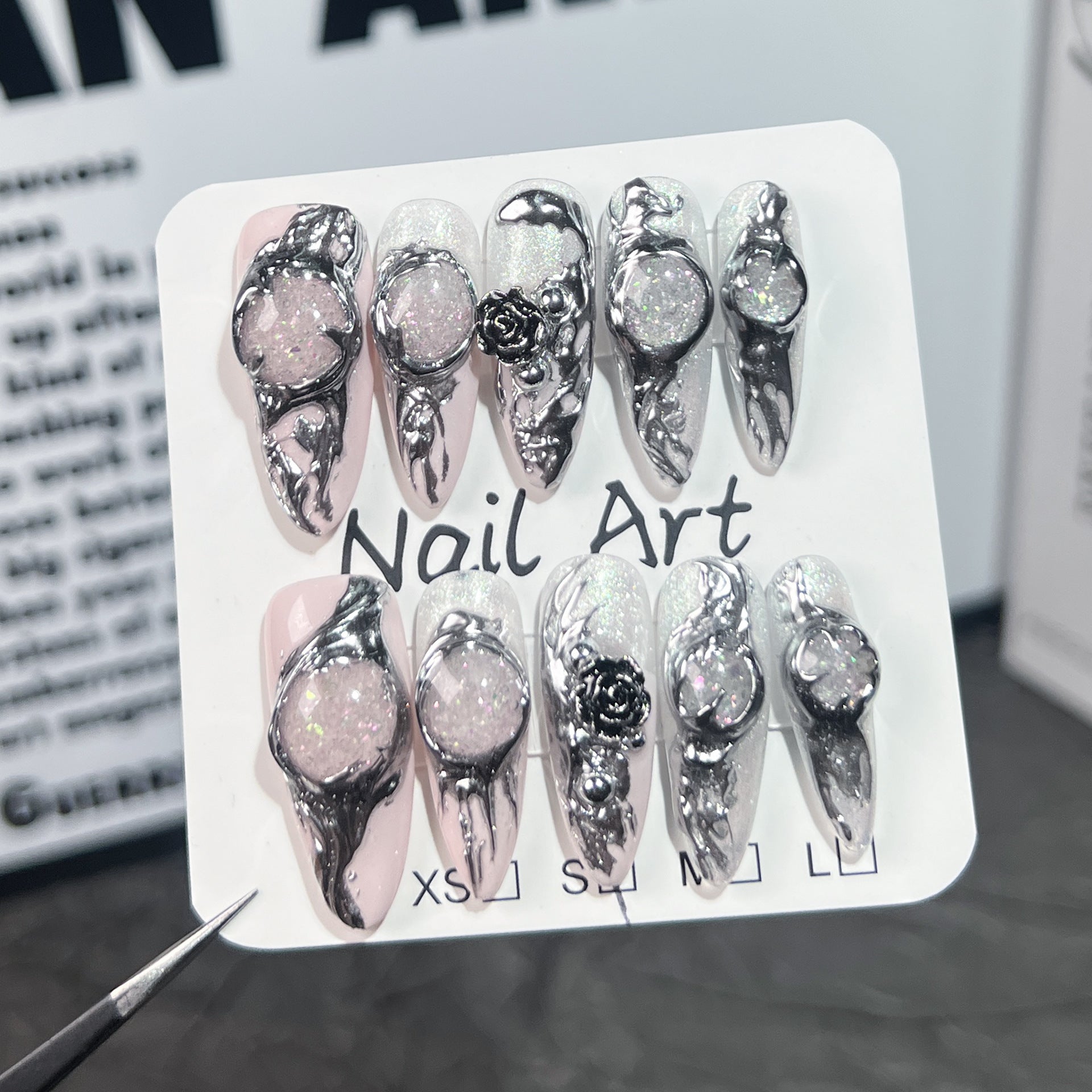 Unhas postiças artesanais Glazed Realm Personalidade Criativa Doce e Descolada Spice Girl Arte de unhas longas ｜365nails