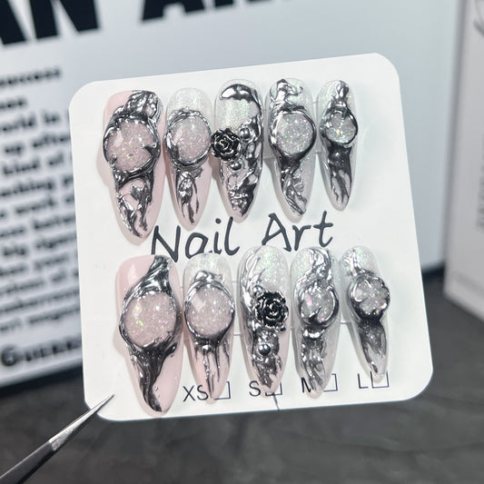 Handmade Press-on Nails Glazed Realm  Personality Creative Sweet and Cool Spice Girl Long Nail Art｜365nails