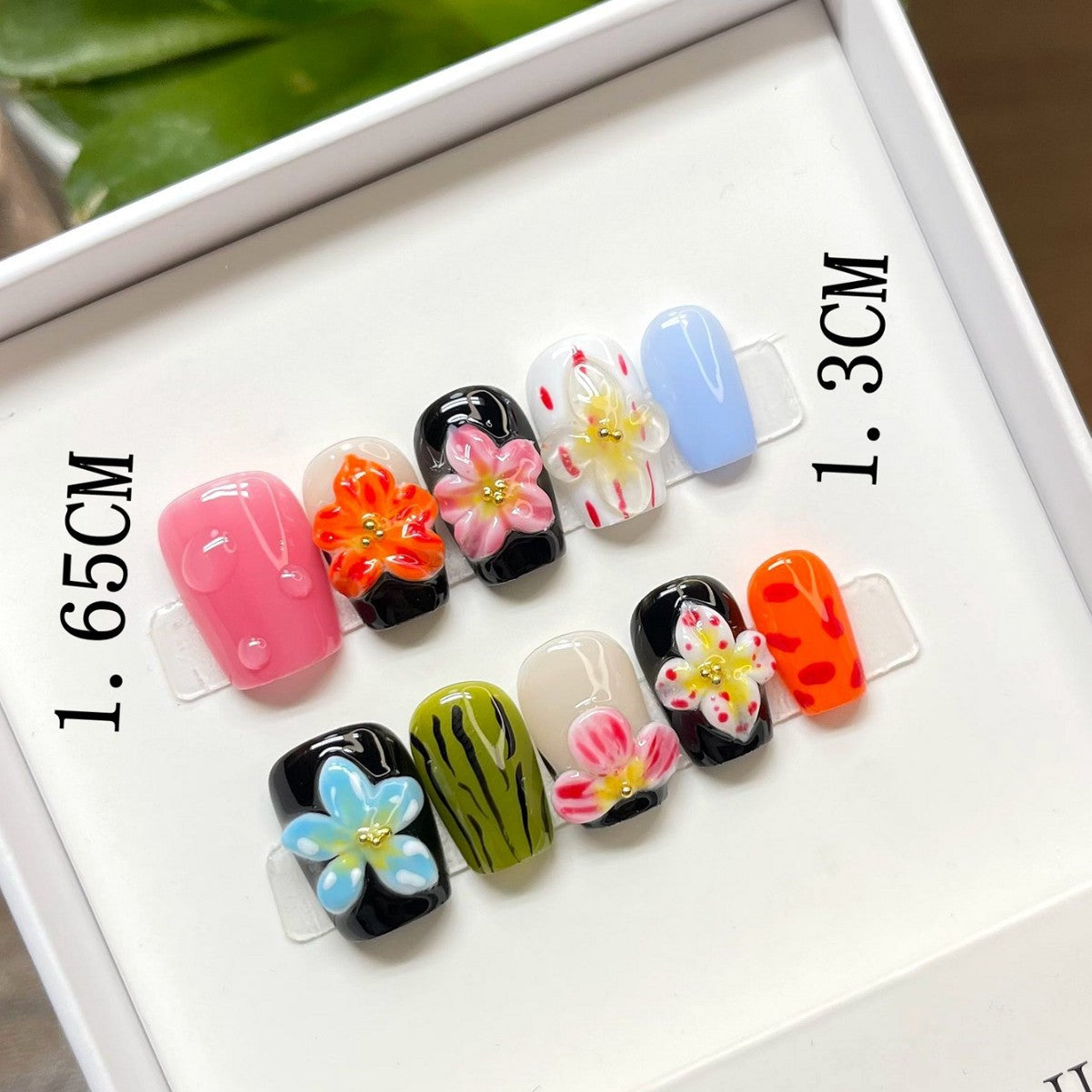 365nails: 트로피컬 블룸 – 수제 3D 입체 꽃 스퀘어형 네일