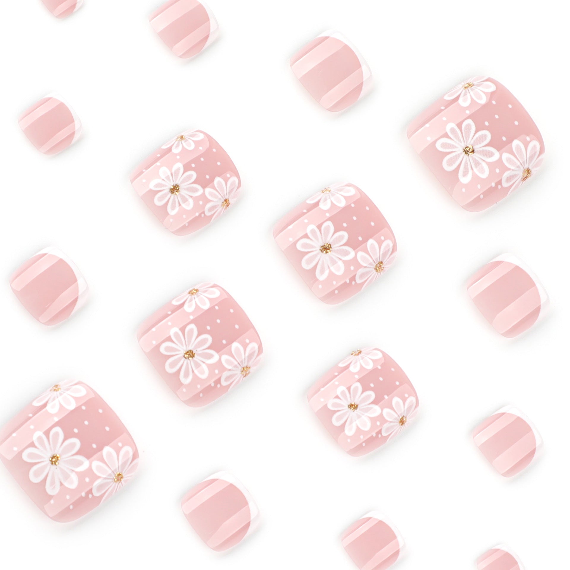 小清新ins風腳趾甲片｜簡約白花／熱賣法式款 批發｜365nails