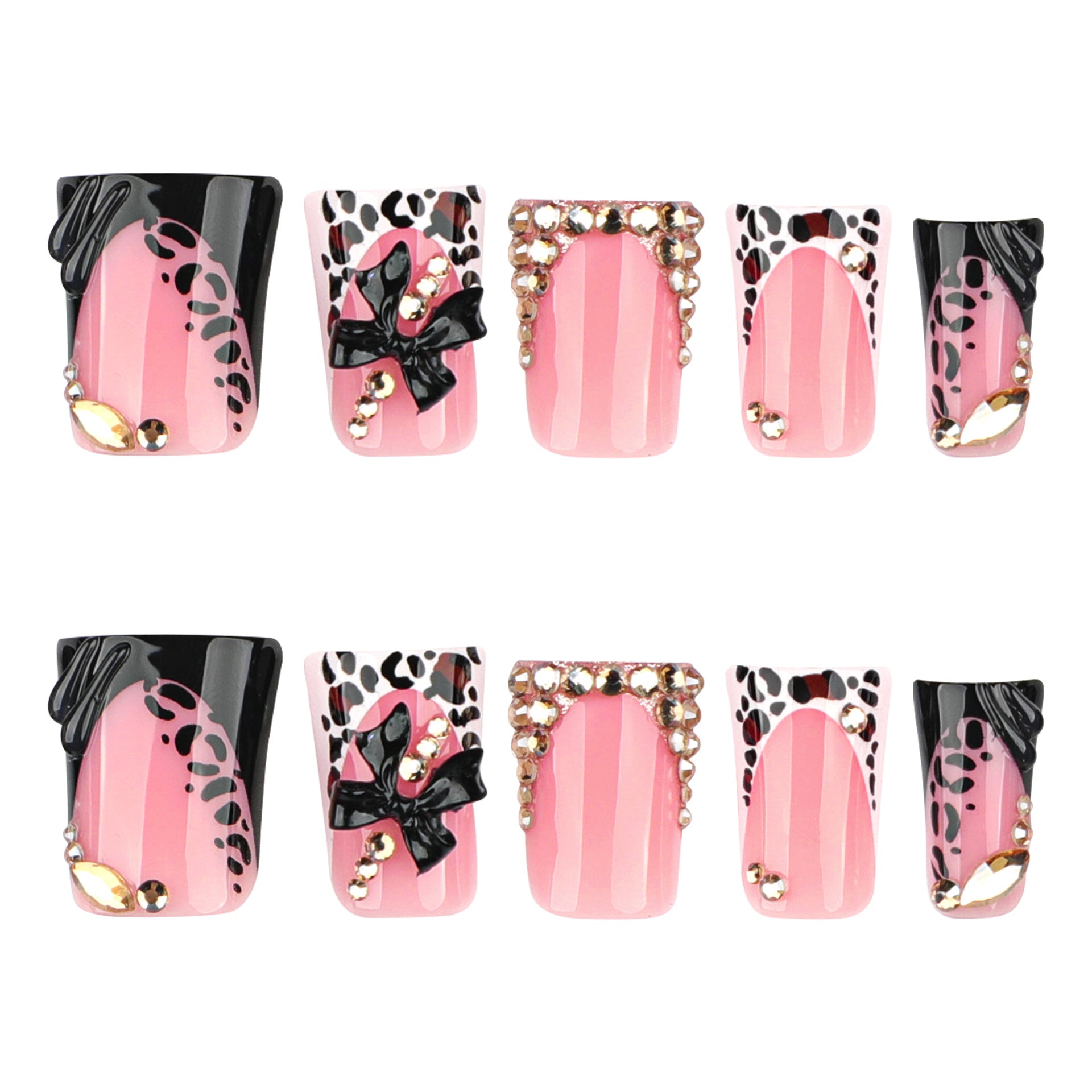 Short Almond Press On Nails with Pink Base & White Floral Accents