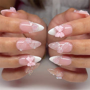 "Pink Ribbon & Rose French" - Precision Crafted Press-On Nails