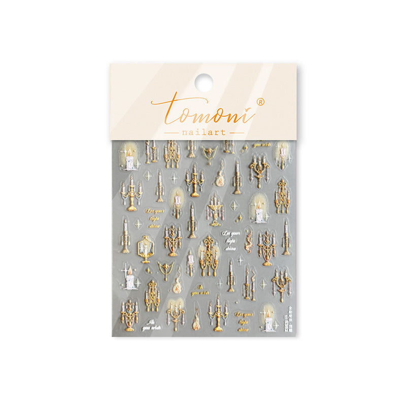Vintage Candelabra Collection: "Gilded Candlelight" – 3D Metallic Nail Sticker