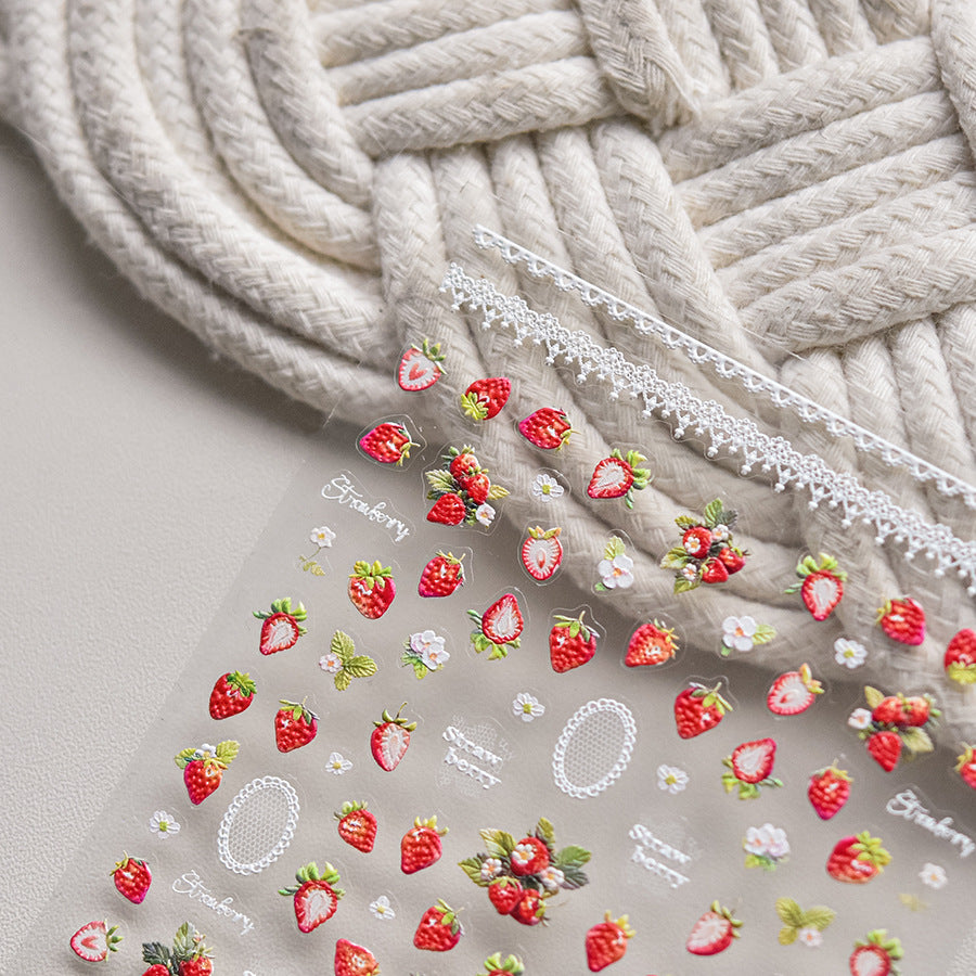 Strawberry Garden Collection: "Sweet Berry" – 3D Embossed Nail Sticker