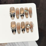 Blush Champagne Crown Crystal Long Coffin Press On Nails