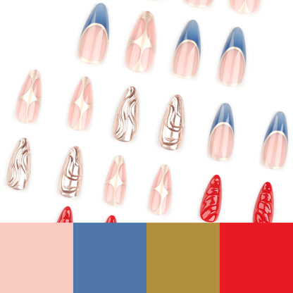 Semi-handmade metallic manicure French  red solid color nail patch 3D nail piece finished product wholesale｜365nails
