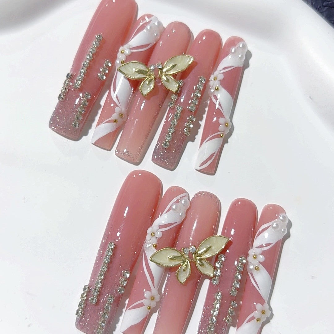 Elegant Butterfly Crystal Ombre Press On Nails