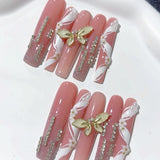 Elegant Butterfly Crystal Ombre Press On Nails