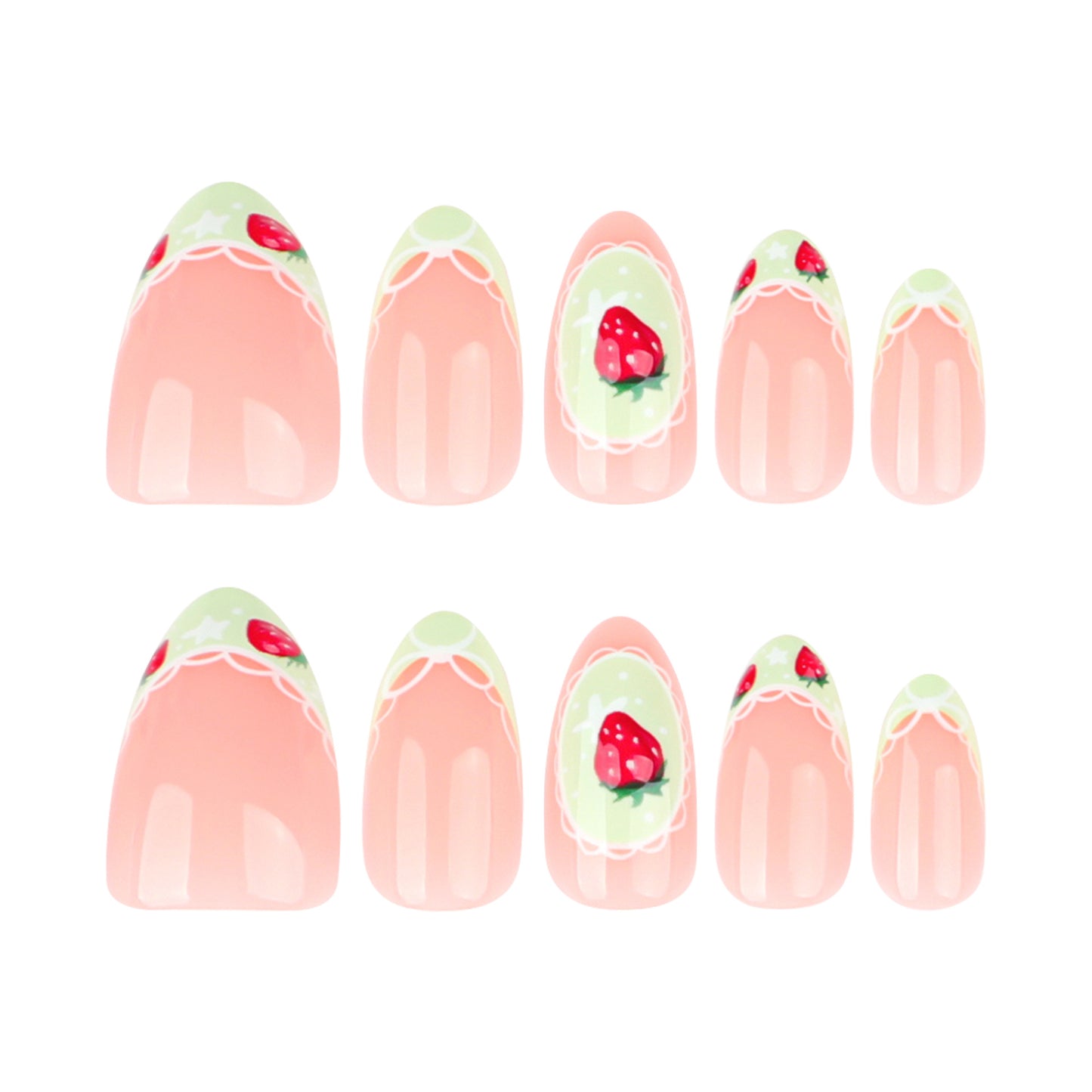 Premium 30 Pieces Boxed French Short Almonds Fresh Strawberries press-on nails