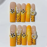 Golden Floral Pearl Tiger Art Press On Nail Set