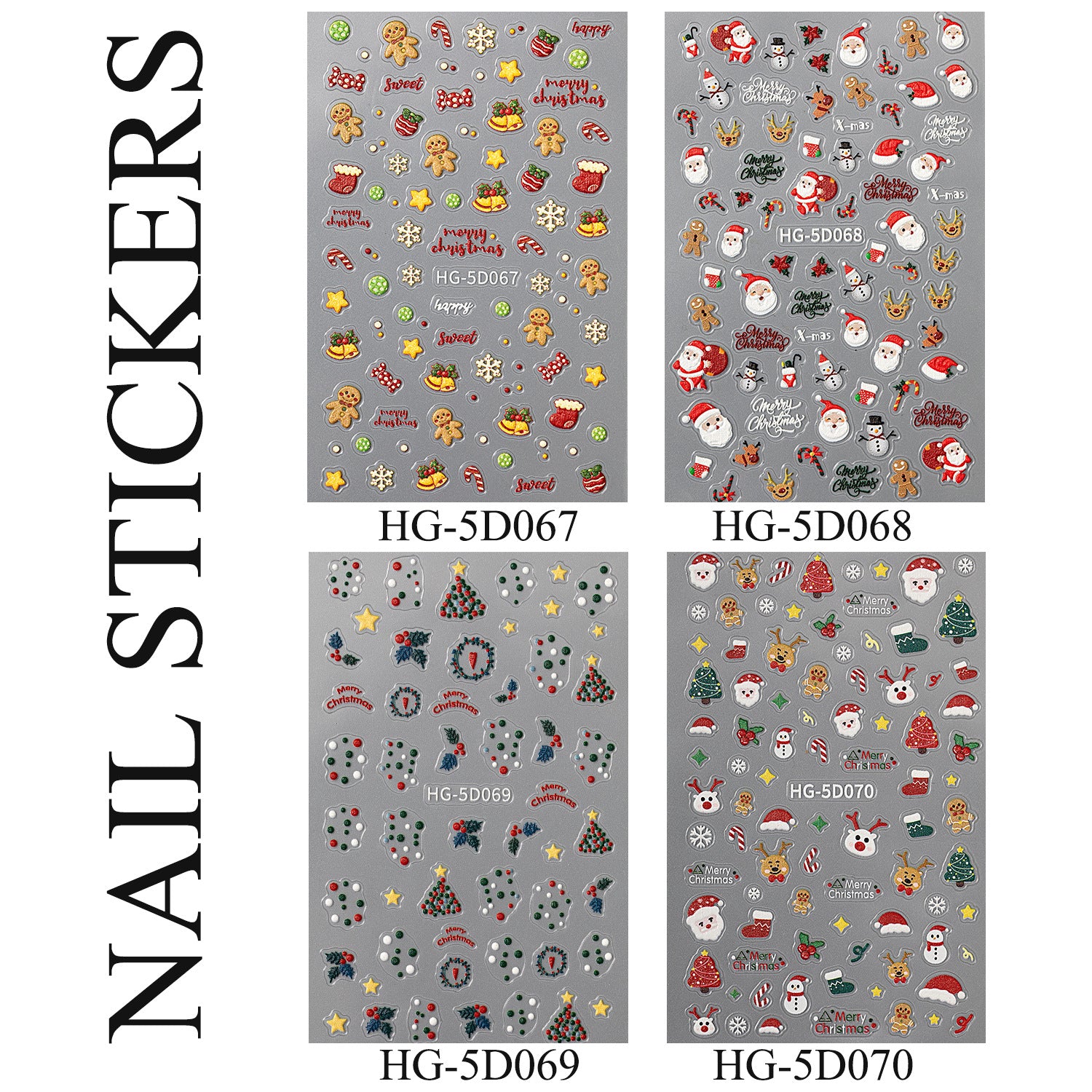 Happy Christmas Nail Art Sticker 5D Embossed Three-dimensional Snowman Santa DIY Nail Sticker Ornament HG