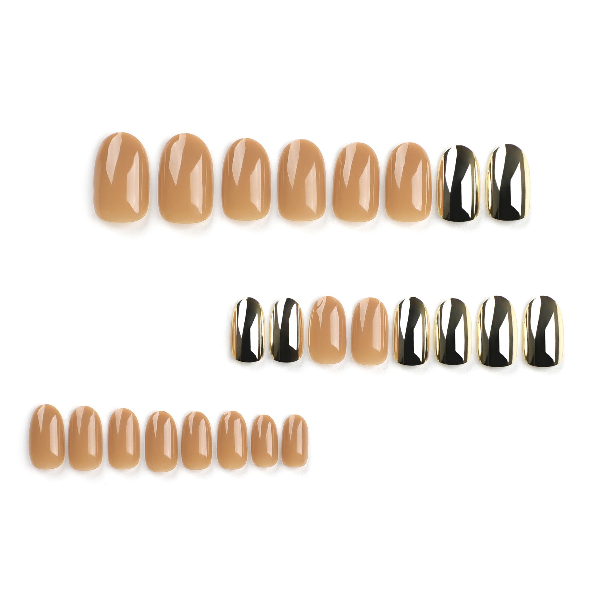 Electroplated gold press on nails solid color khaki nail piece press on nail removable nail piece wholesale｜365nails