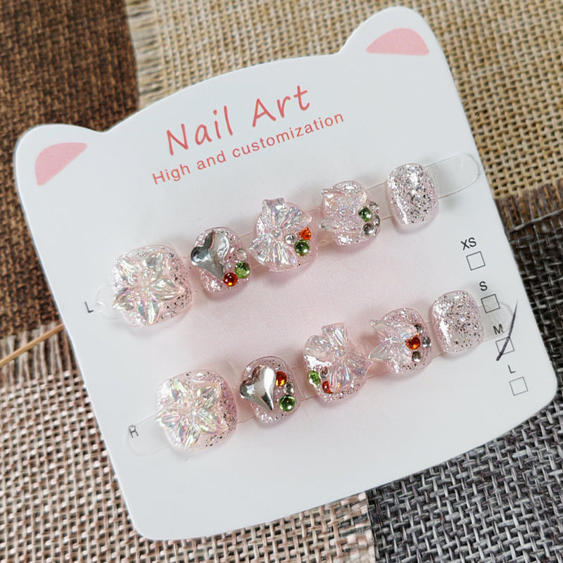 365nails:「閃耀仙女水晶」短款方圓形手工製兒童穿戴甲