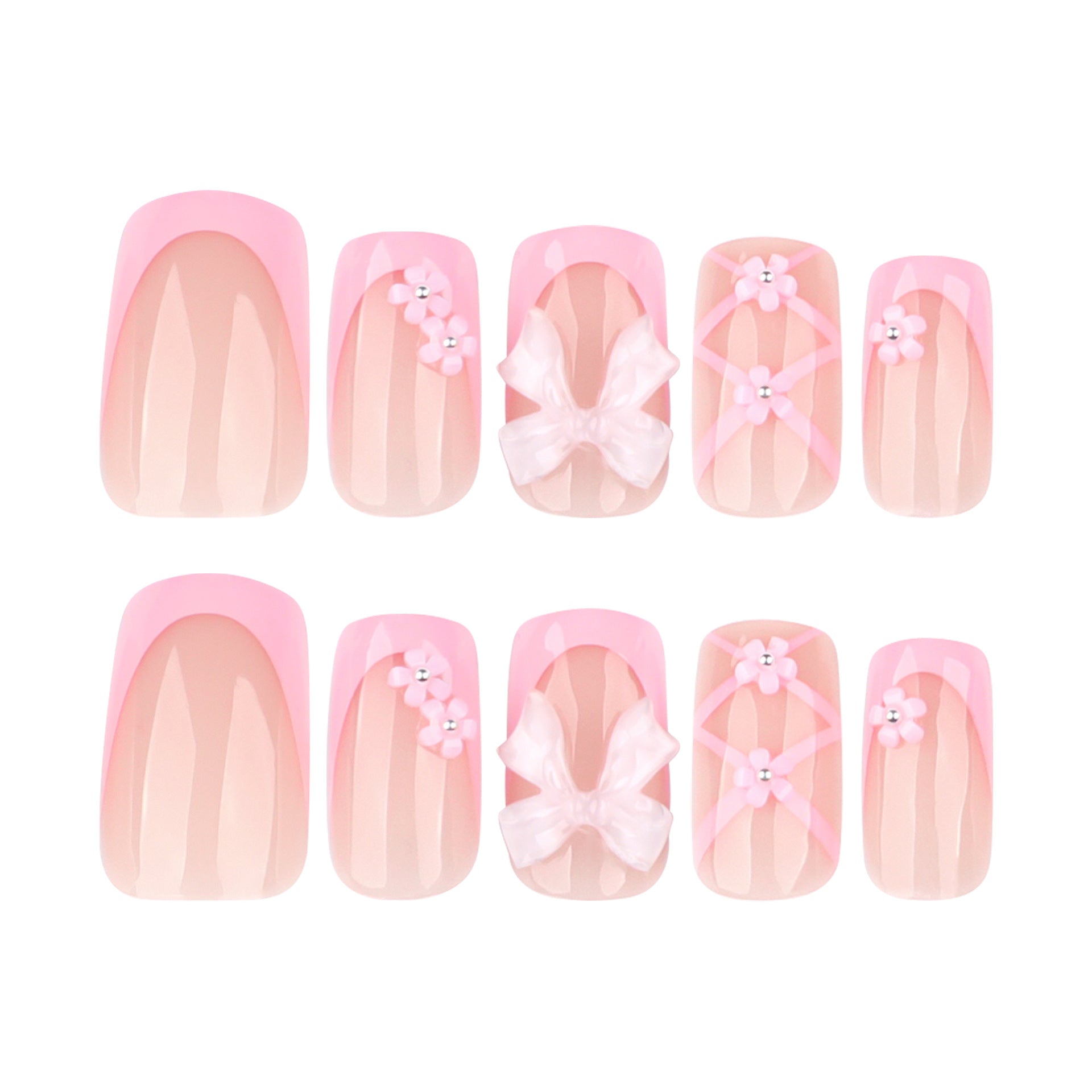 Long Square Press On Nails with Pink Base & Leopard Print Accents