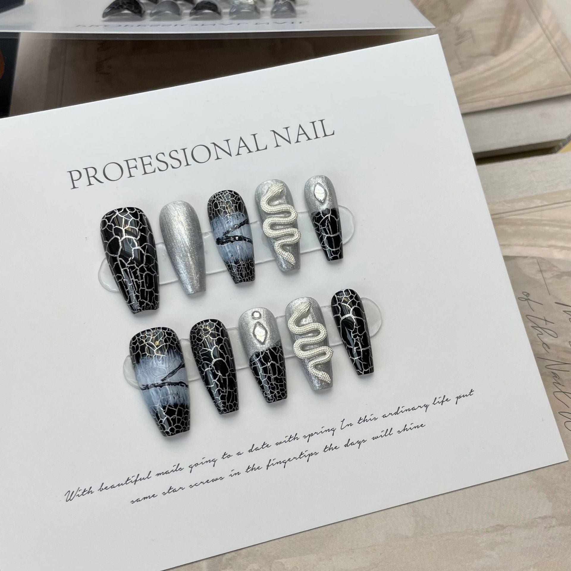 365nails: "Serpent's Kiss" – 3D Snake & Cracked Earth Handmade Coffin Nails