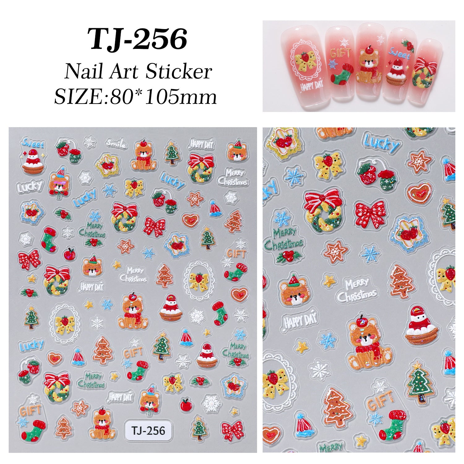 Happy Christmas Nail Art Sticker 5D Embossed Three-dimensional Snowman Christmas Bear DIY Nail Sticker Ornament TJ
