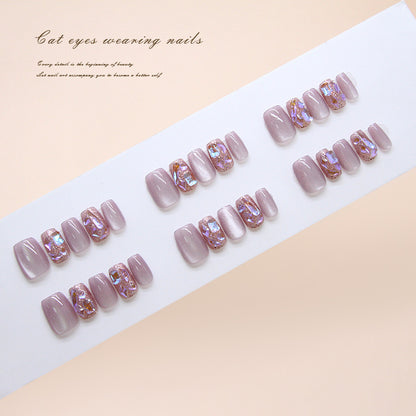 Nail Tips  prefabricated nail, simple cat eye fine flash, gentle fairy energy, lavender explosive flash diamond model, detachable wearable nail 30 pieces｜365nails