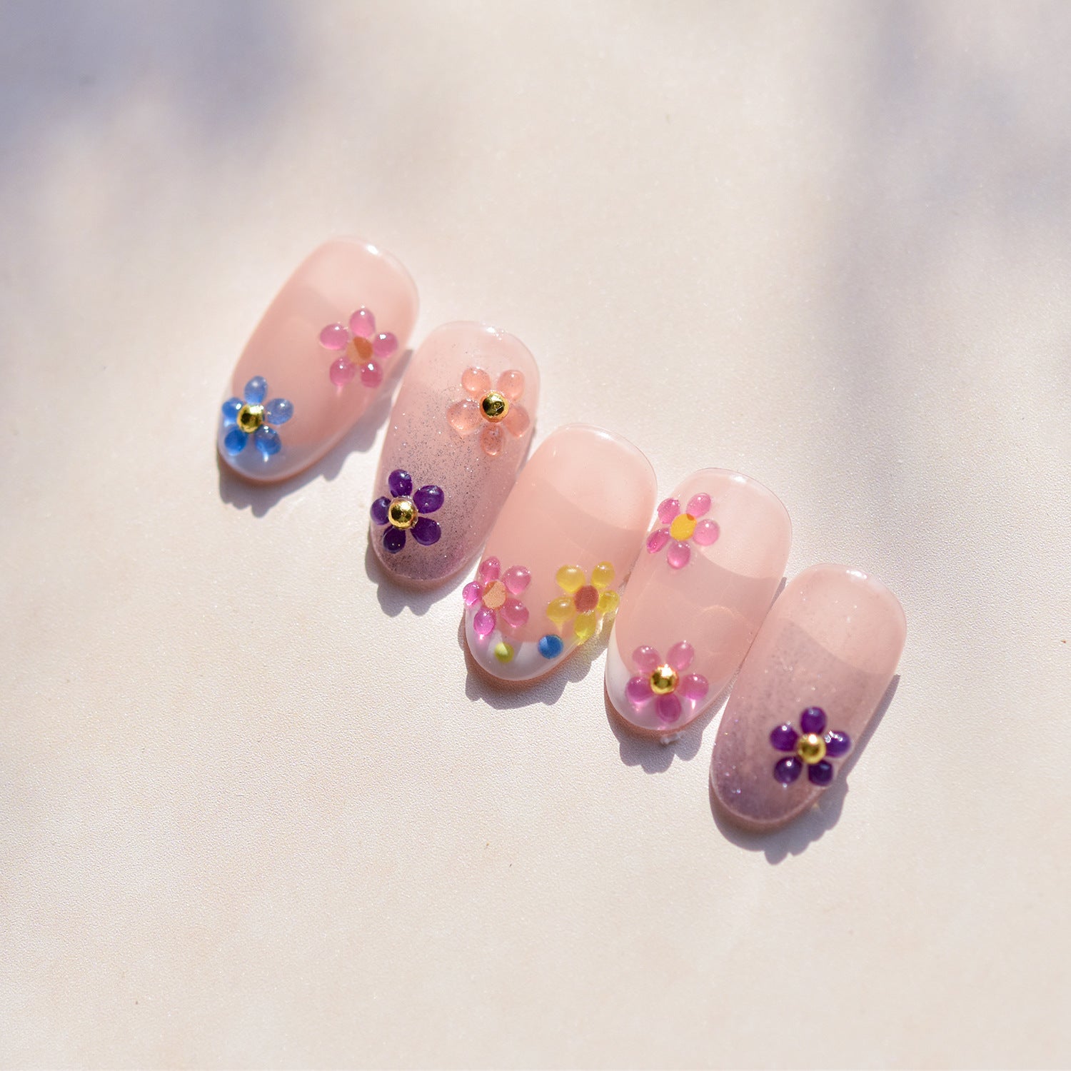 彩虹花卉：「多色雛菊」 – 3D 浮雕甲貼