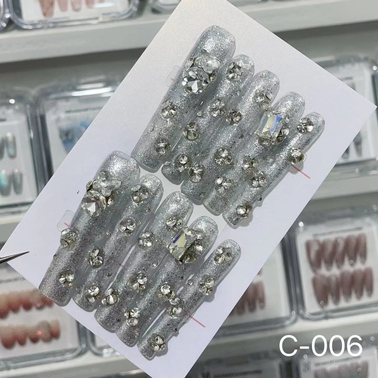 Extra Long 5.5cm Water Pipe Press-On Nails | Handmade Collection | Round Shape