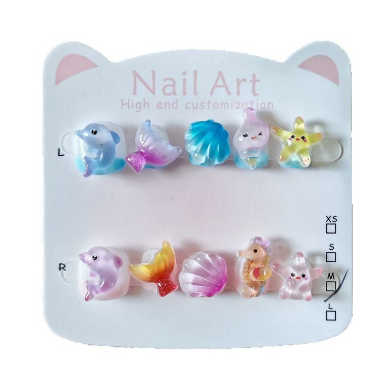 365nails：「海洋奇想」— 手工製可愛短款橢圓形穿戴甲（海洋生物圖案）