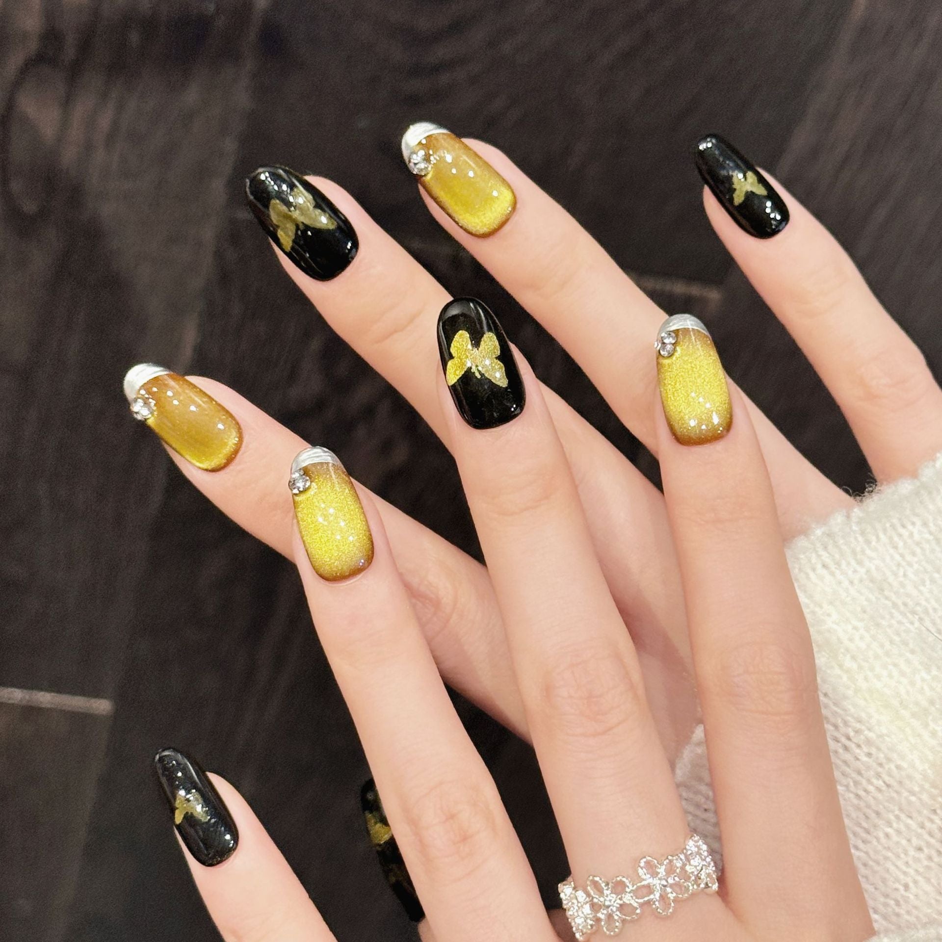 365nails: "Gilded Secret" – Black Gold Butterfly Handmade Press on Nails