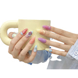 Unhas de pressão feitas à mão Art Wear Nail Art Primavera e Verão Blush degradê azul claro suave Borboleta Adesivo de arte de unha pintado à mão | 365nails