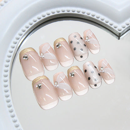 Puntas de uñas prefabricadas tridimensionales champán lunares franceses ojo de gato tabletas de arte de uñas dulces y versátiles 30 piezas｜365nails