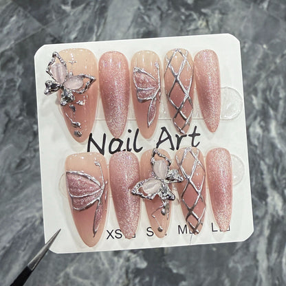 Handemade press on nails Sweet Ice Clear Blush Nail Hand Painted Rhombus Advanced Nail Patch Factory Wholesale｜365nails