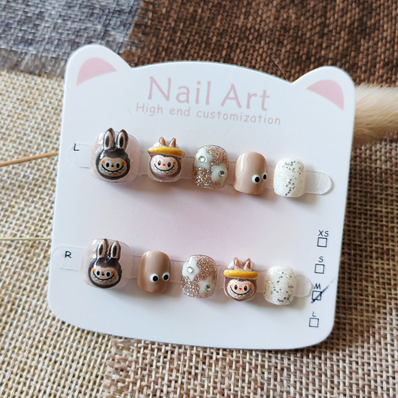 365nails: "caramel labubu buddies" – short round handmade kids press-on nails