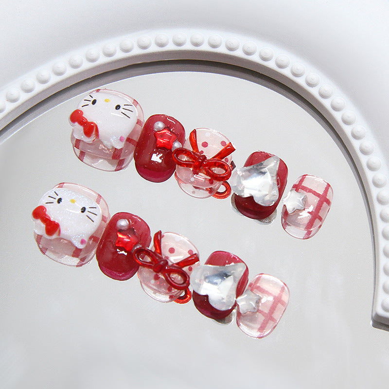 Polka dot striped cute cat sparkle love stars pearl sweet playful fake nails kids nails｜365nails