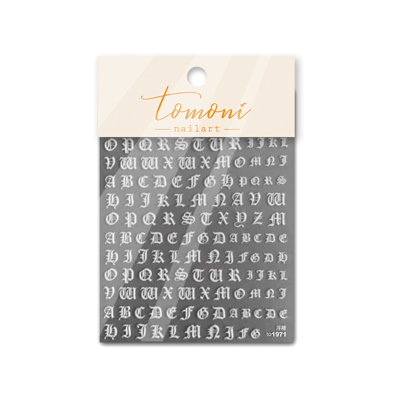 Gothic Old English Font Collection: "Vintage Typography" – 3D Embossed Nail Sticker