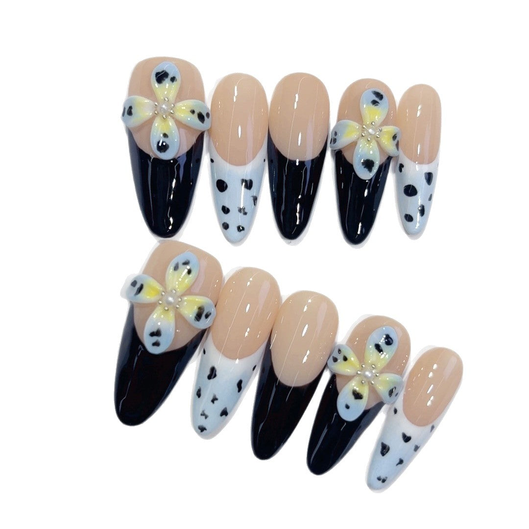 Wild Leopard Series: "Daisy Leopard" – Almond Handmade Press-on Nails