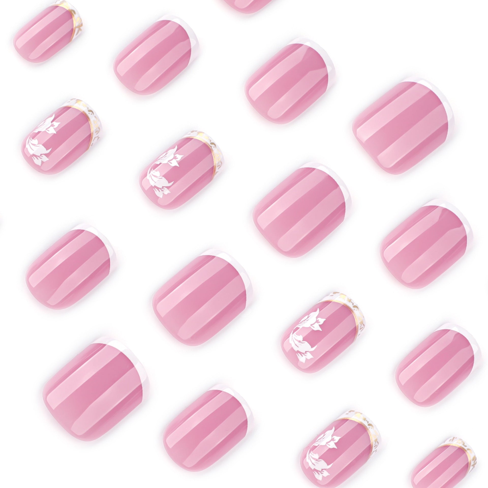歐美風夏日柔美白花穿戴甲（短款方形）成品批發｜365nails
