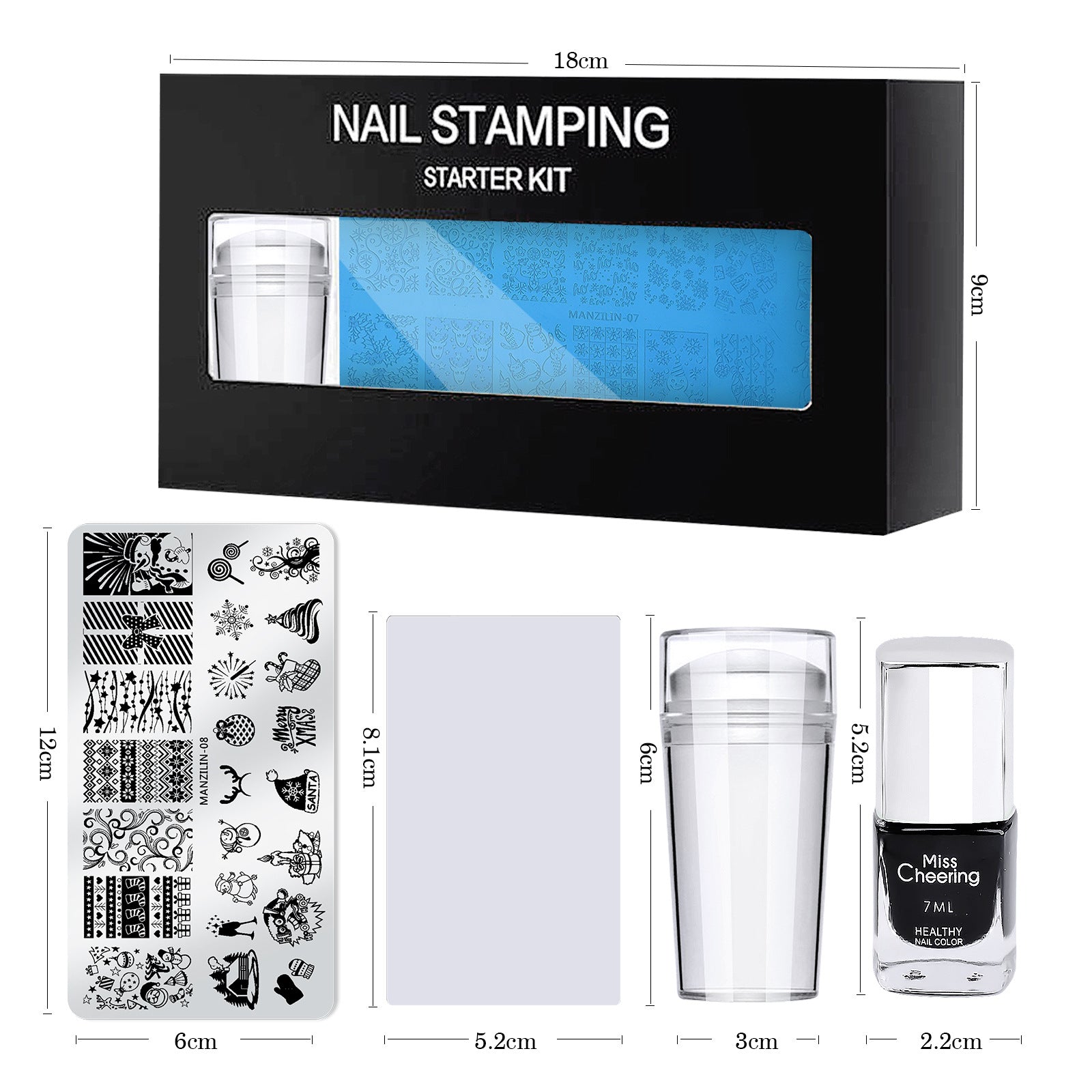 Christmas Nail Stamping Kit with Plates, Stamper & Polish Set (MOQ=3)