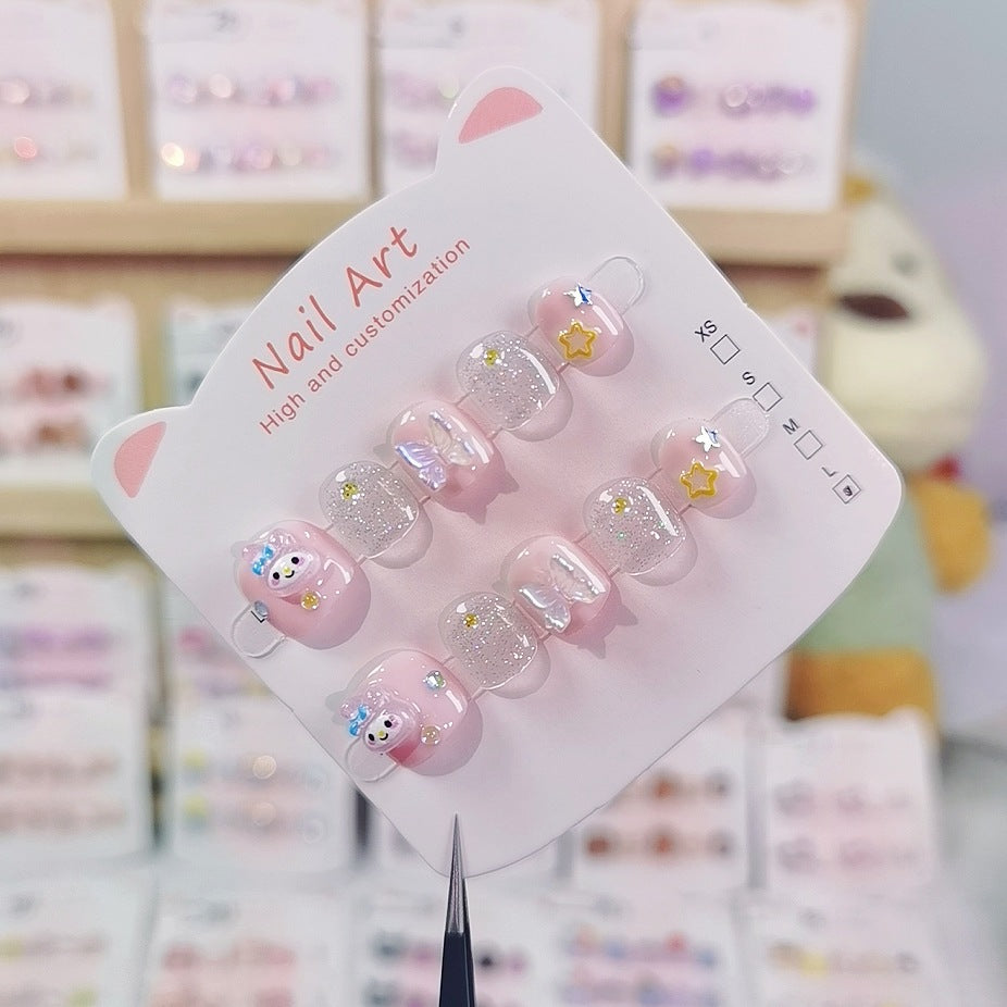 Mini Melody Cute Kids Press On Nails with Star Glitter