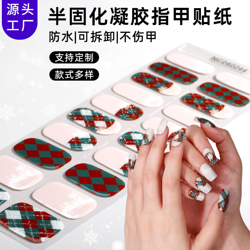 Semi-Cured Gel Nail Strips 3D Foil Christmas Snowflake Glow Design (MOQ=3)