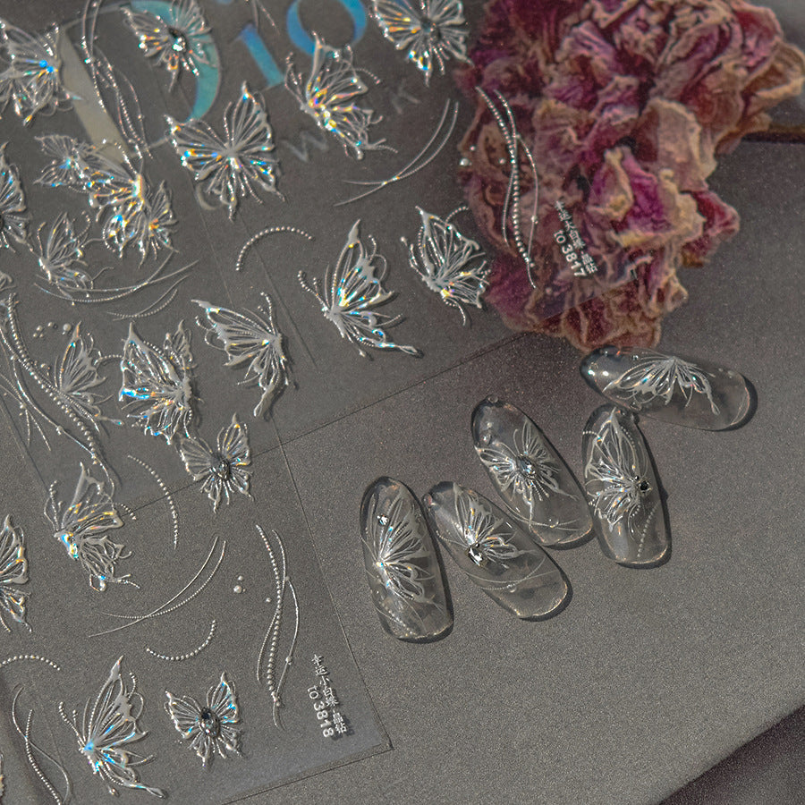 Crystal Butterfly Collection: "Ethereal Wings" – 3D Embossed Nail Sticker
